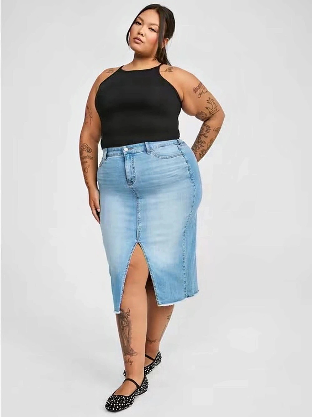 Torrid Midi Denim Front Slit Skirt Size 18